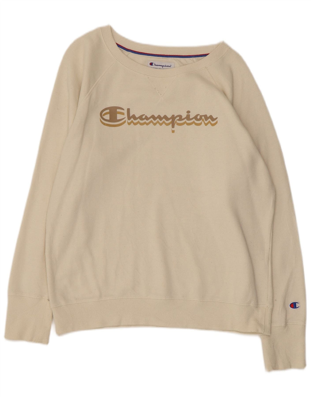 CHAMPION moletom feminino gráfico jumper UK 14 médio off white algodão