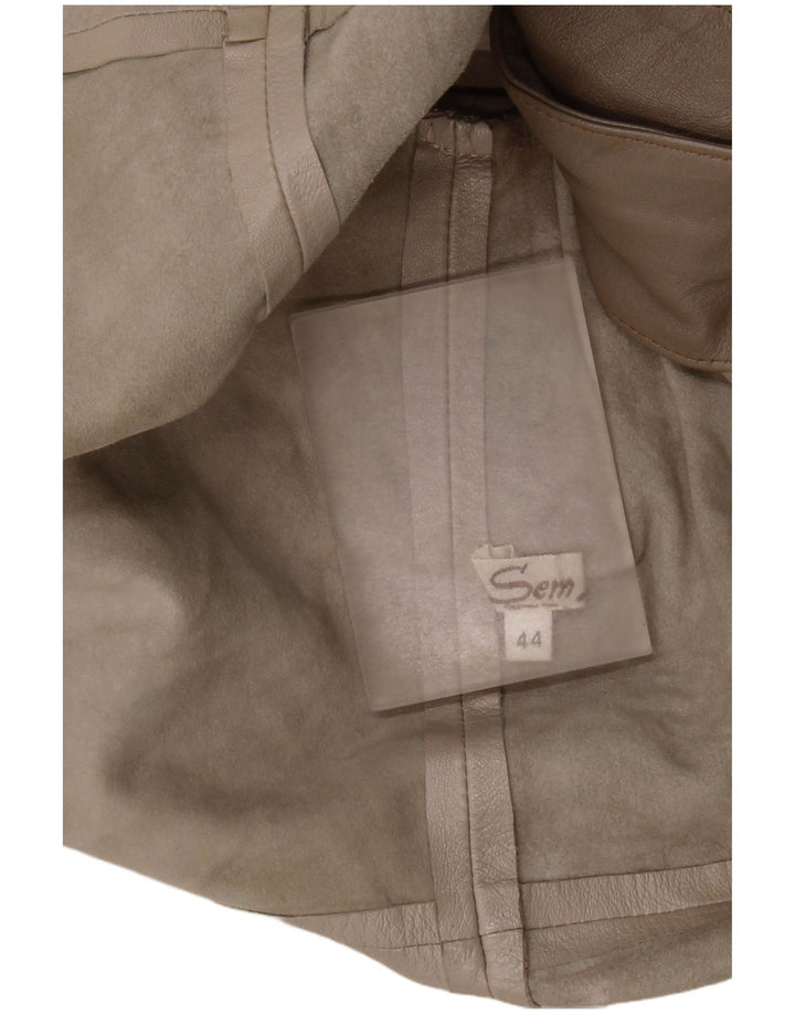 Jaqueta de couro feminina vintage IT 44 couro colorblock cinza médio