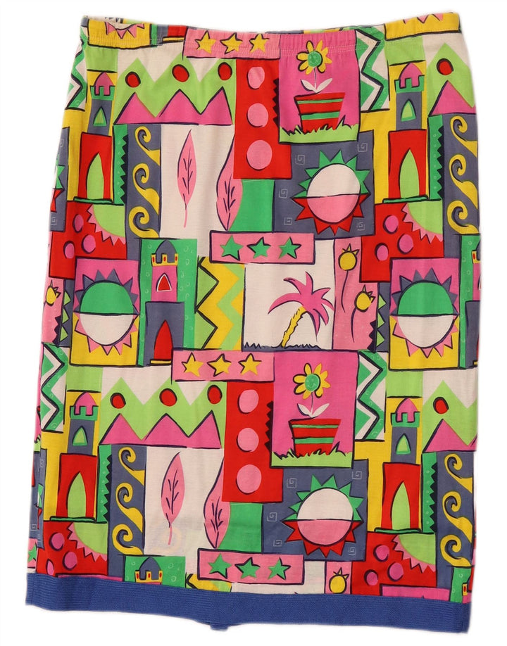 Saia reta feminina vintage W32 grande geométrica multicolorida