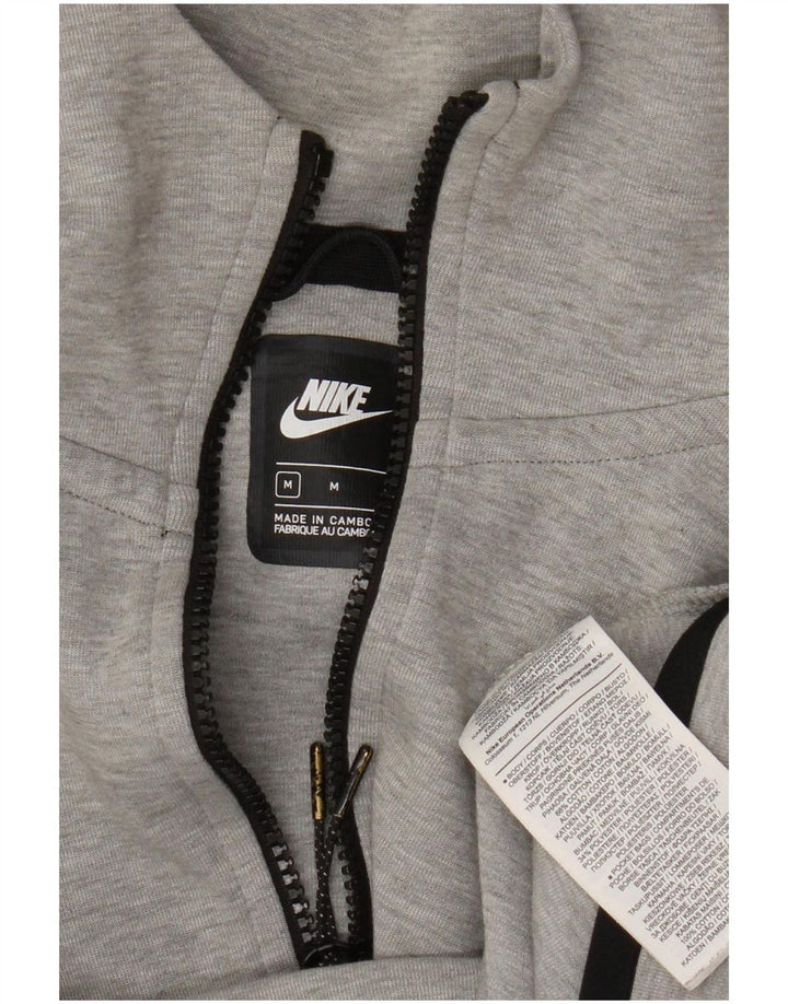 Suéter masculino Nike com capuz e zíper cinza médio algodão manchado