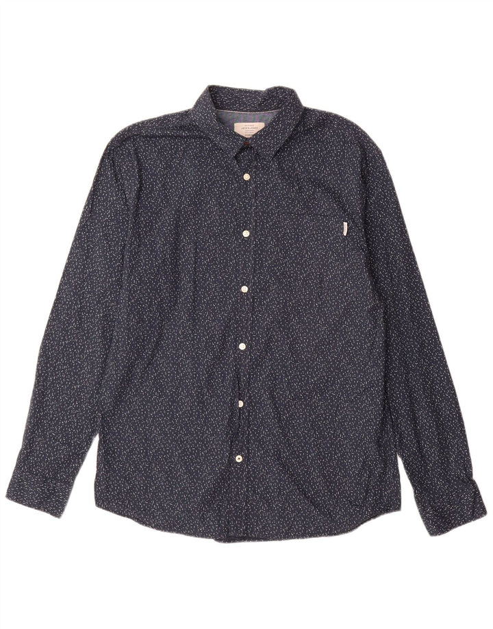 Camisa masculina Jack & Jones XL algodão manchado azul marinho