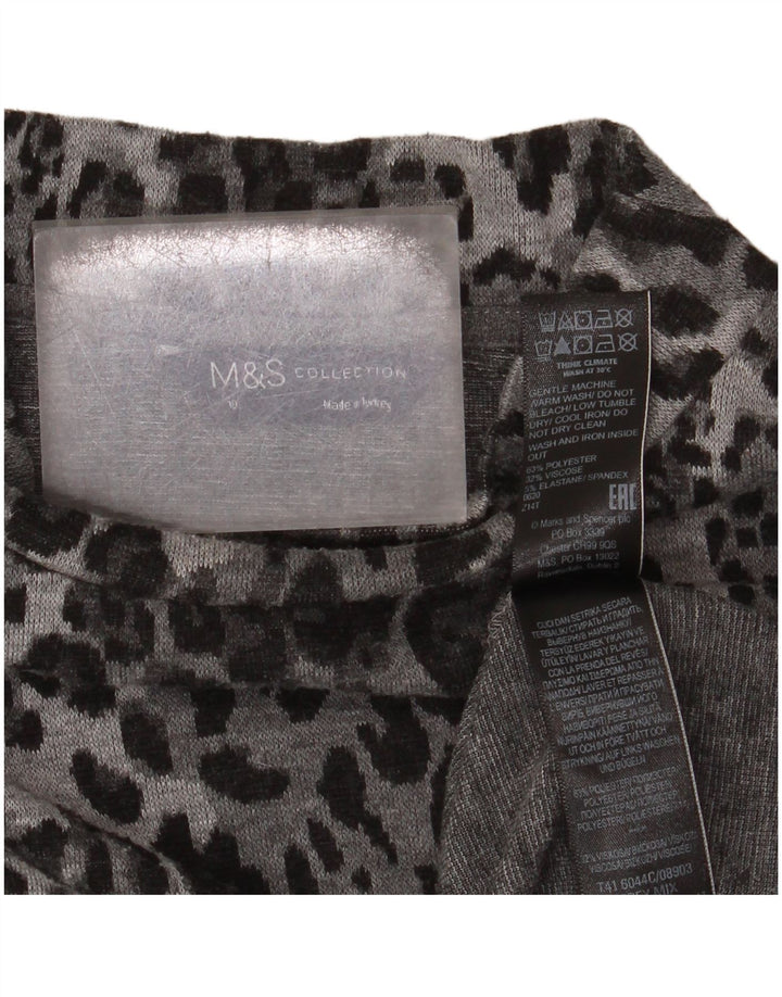 Top feminino Marks & Spencer de manga comprida UK 10 pequeno cinza com estampa animal