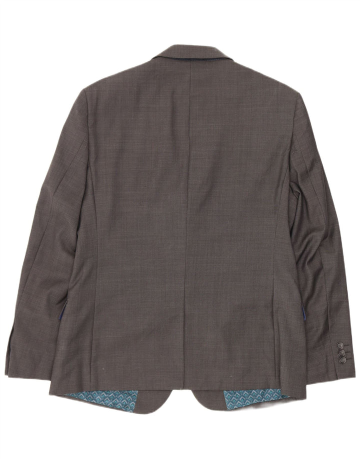 Jaqueta blazer masculina curta de 2 botões Ted Baker Reino Unido 40 grande lã cinza