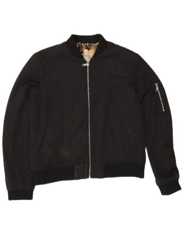 Zara Womens Sherpa Bomber Jacket UK 14 Médio Preto Poliéster