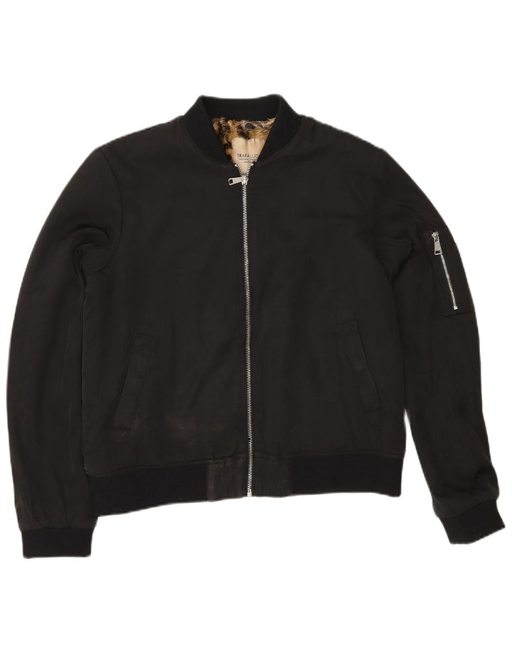 Zara Womens Sherpa Bomber Jacket UK 14 Médio Preto Poliéster