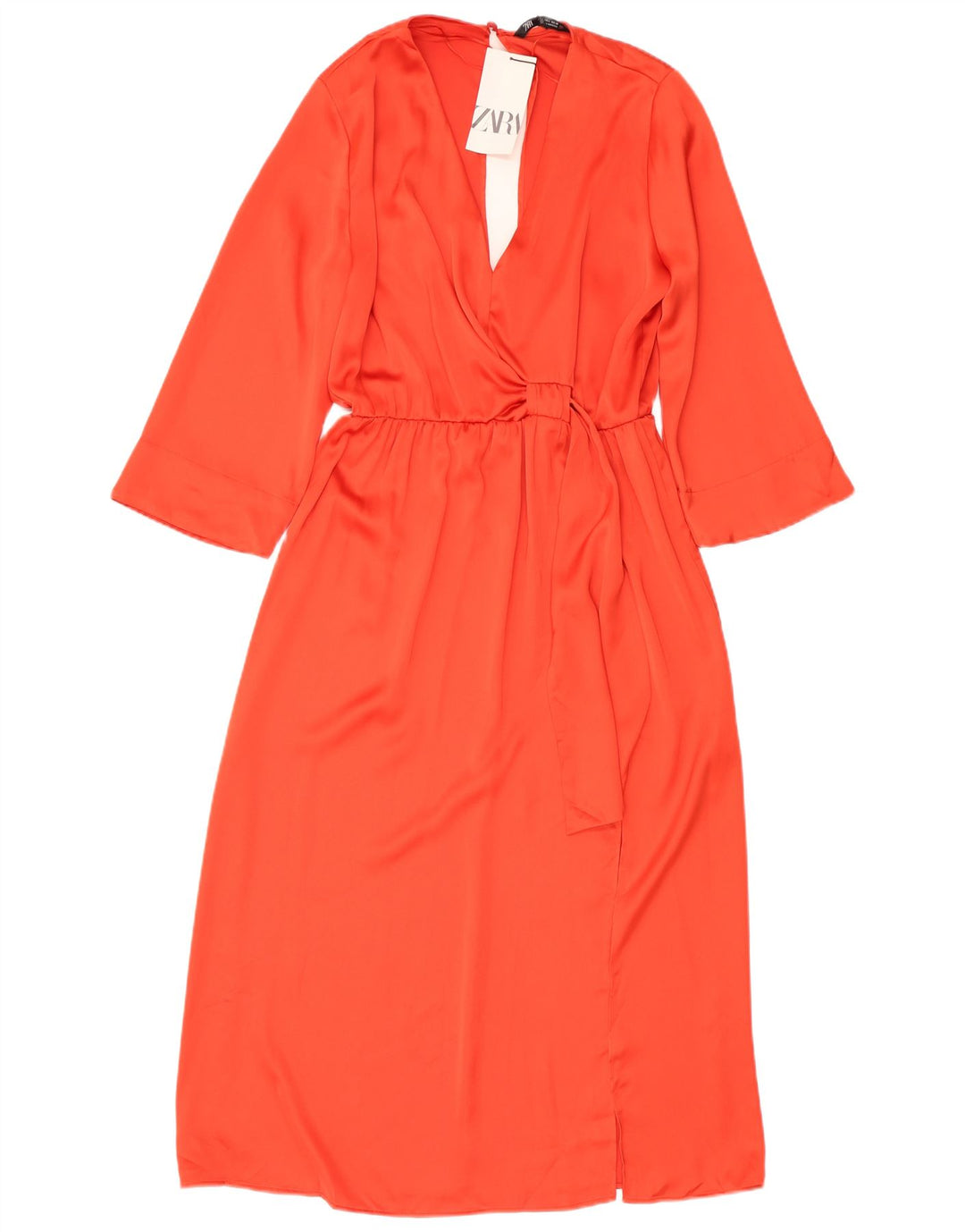 Vestido maxi feminino ZARA manga 3/4 Reino Unido 16 grande laranja poliéster