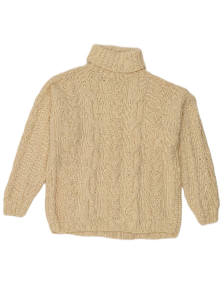 Suéter feminino vintage com gola redonda UK 12 médio off white