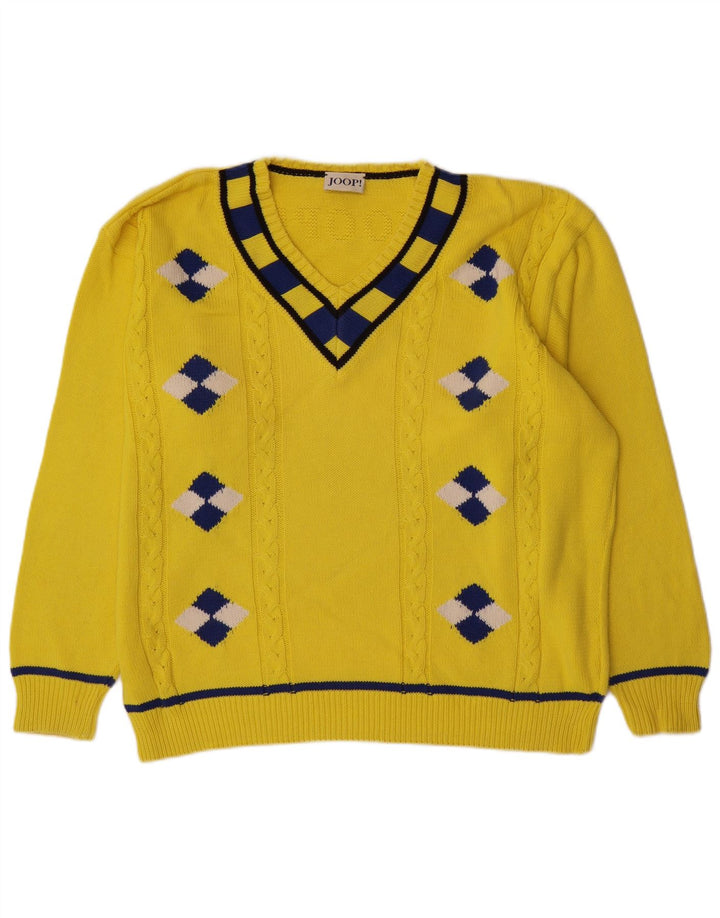 Suéter masculino Joop com decote em V IT 54 XL Amarelo Argyle/Diamante