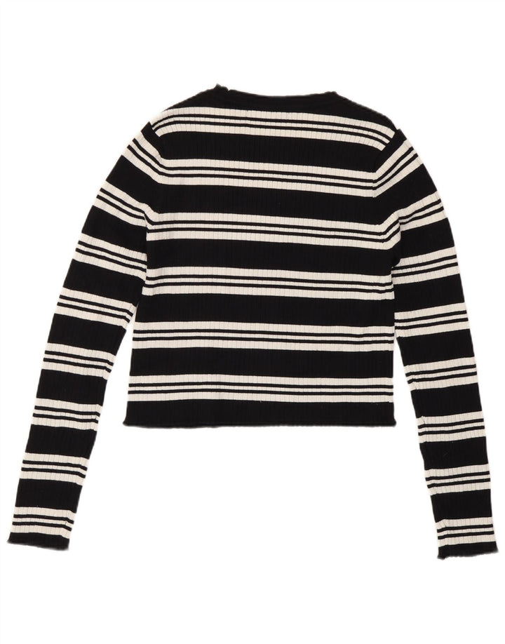 Zara Womens Crop Top Manga Longa Reino Unido 12 Médio Preto Listrado