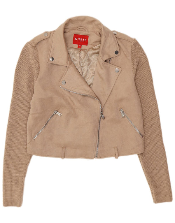 Jaqueta feminina GUESS Crop Knit Biker UK 16 Grande Bege