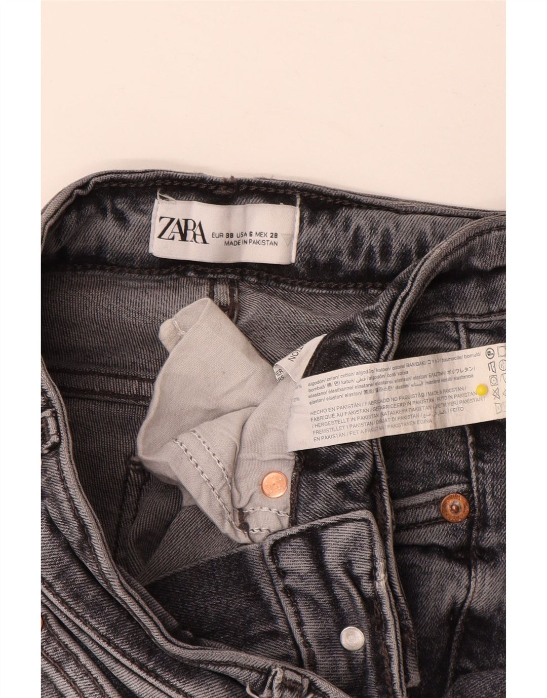 Zara Jeans femininos desgastados slim EU 38 pequeno W28 L34 algodão cinza