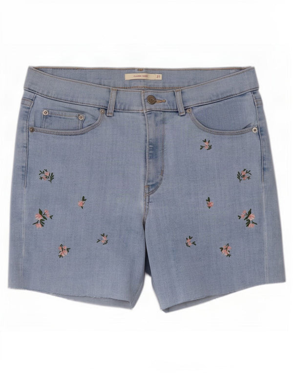 Shorts jeans clássico feminino Levi's pequeno W27 azul floral algodão