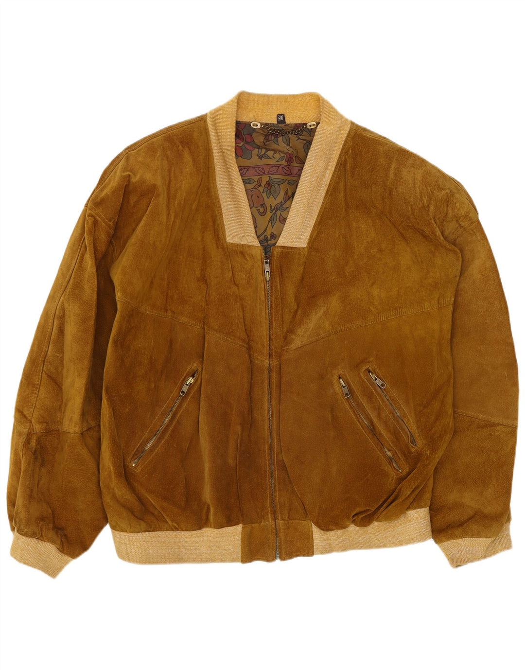 Jaqueta bomber de camurça superdimensionada feminina vintage IT 46 couro marrom grande