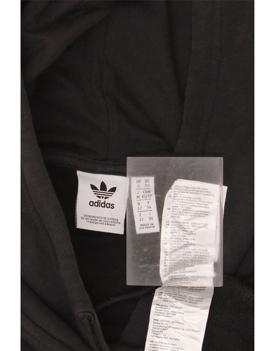ADIDAS Womens Oversized Crop Hoodie Jumper UK 6 XS Preto Algodão