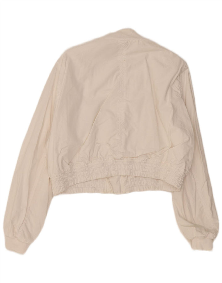 Zara Womens Crop Bomber Jacket UK 16 Grande Algodão Branco