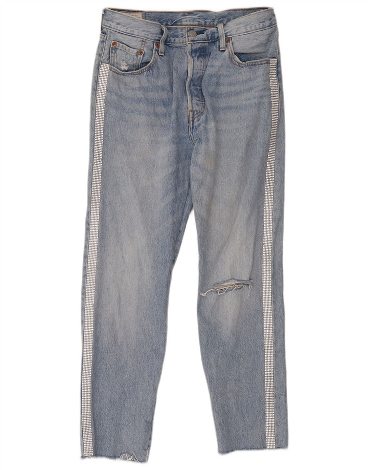 Calça Jeans Levis Feminina 501 Distressed Straight W29 L28 Azul Algodão