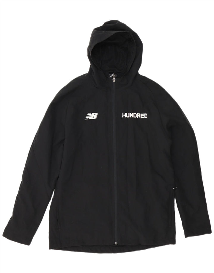 Jaqueta de chuva masculina New Balance Graphic com capuz Reino Unido 40 grande poliéster preto