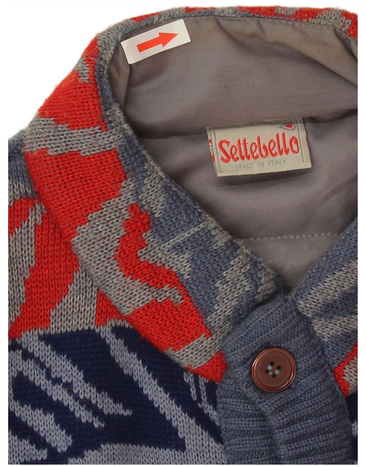 Suéter cardigã masculino Settebello grande lã geométrica azul