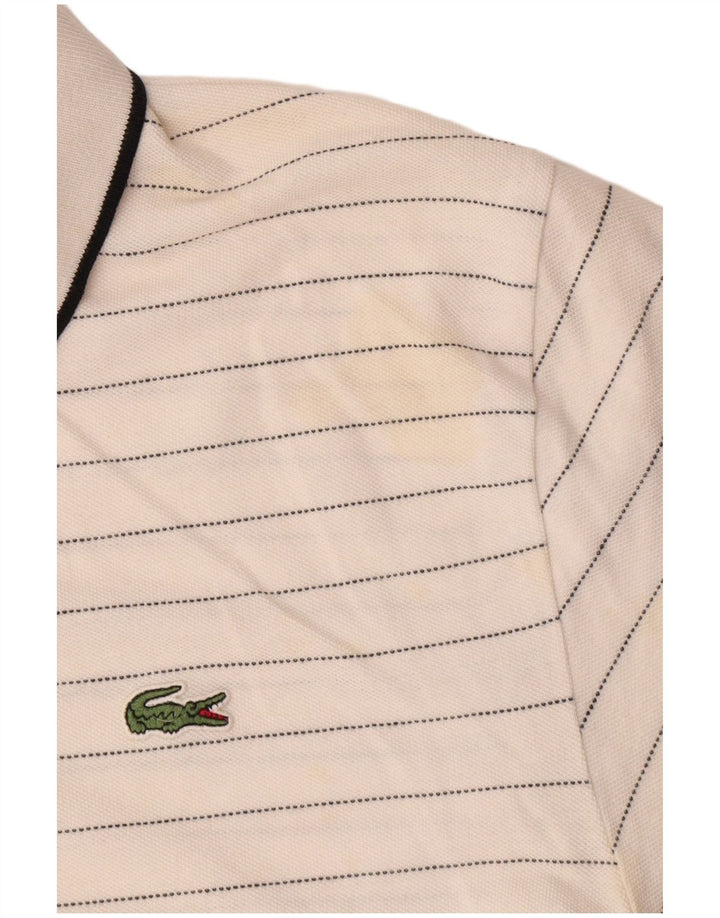 Camisa polo masculina Lacoste tamanho 5 grande algodão listrado branco