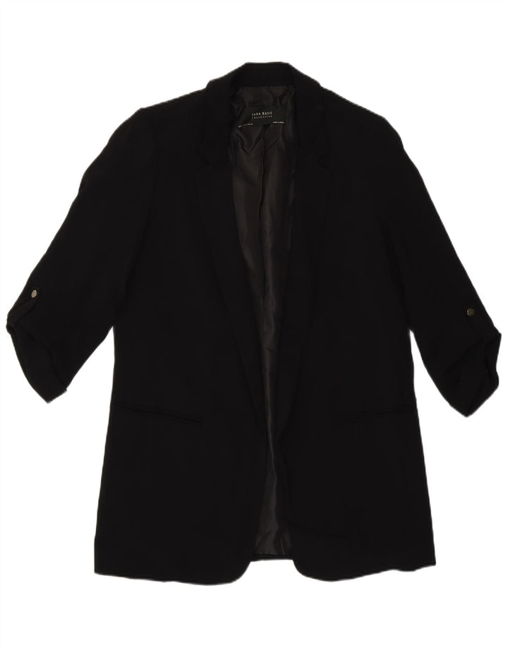 Zara Jaqueta Blazer Feminina Manga 3/4 Aberta Reino Unido 10 Pequena Poliéster Preta