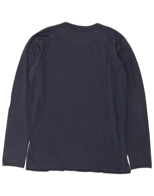 Asics Mens Graphic Top Manga Longa Pequeno Algodão Azul Marinho