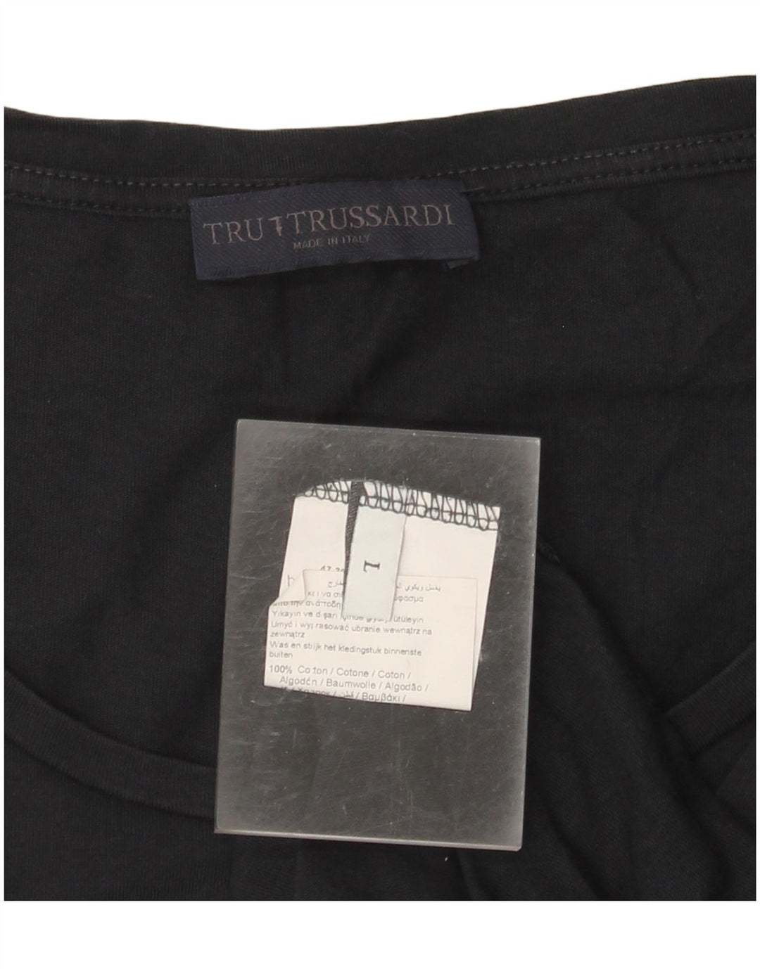 Camiseta feminina TRUSSARDI com estampa gráfica UK 16 grande algodão preto