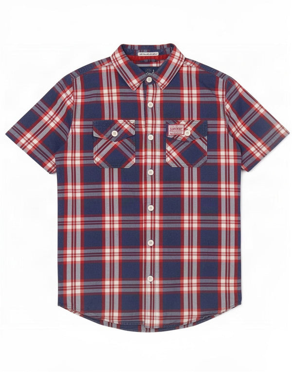Camisa masculina de manga curta Superdry Algodão xadrez azul médio