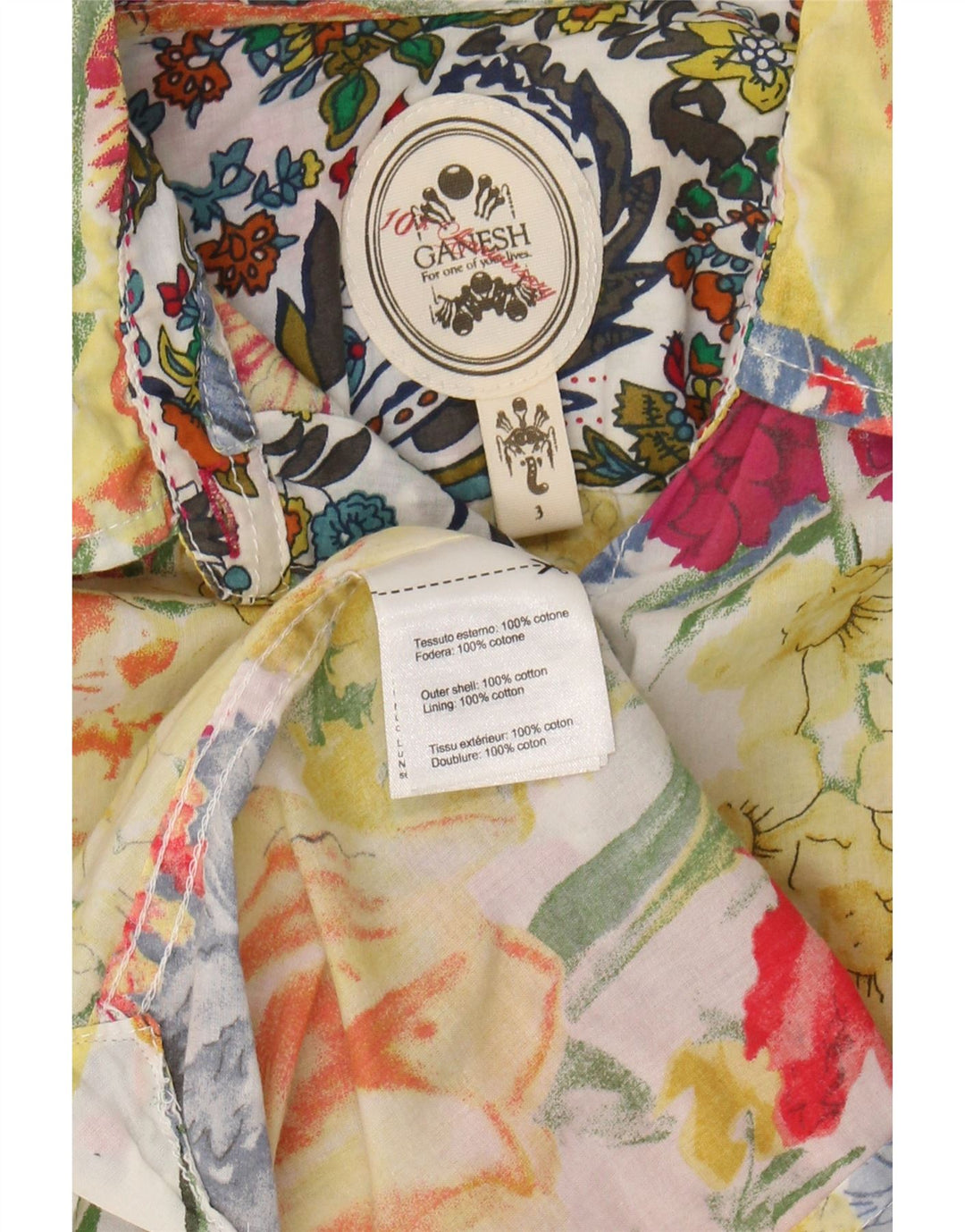 Camisa feminina de manga curta Ganesh Reino Unido 14 algodão floral amarelo médio