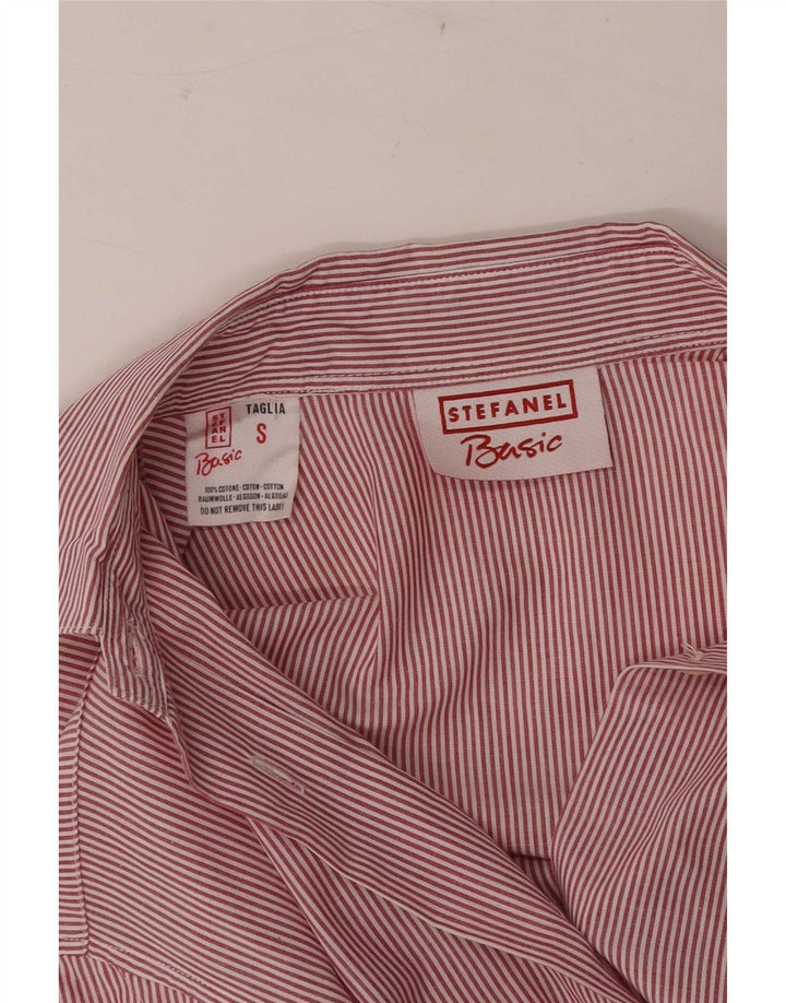 Camisa feminina Stefanel Reino Unido 10 pequena risca de giz vermelha de algodão