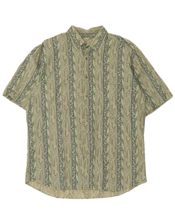Vintage Mens Short Sleeve Shirt Size 39/40 Medium Green Paisley