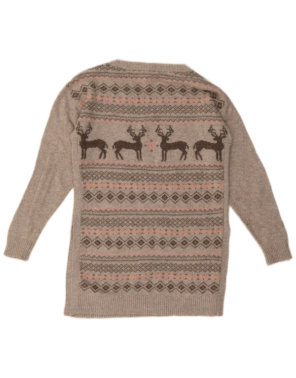 Suéter feminino Fat Face com gola canoa Reino Unido 8 pequeno cinza Fair Isle algodão