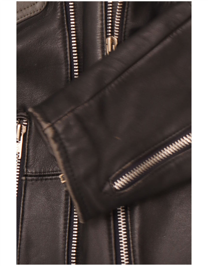 Jaqueta masculina de couro para motociclista MQP UK 46 3XL couro preto Colourblock