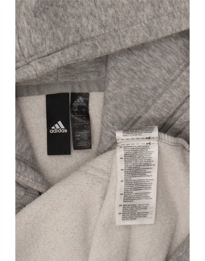 ADIDAS Suéter masculino com capuz e zíper gráfico grande algodão cinza