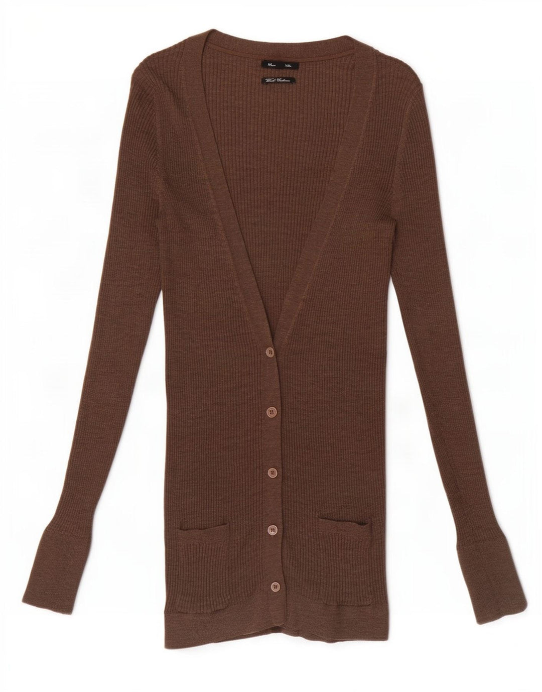 Suéter cardigã feminino Massimo Dutti com palangre Reino Unido 10 lã marrom pequena