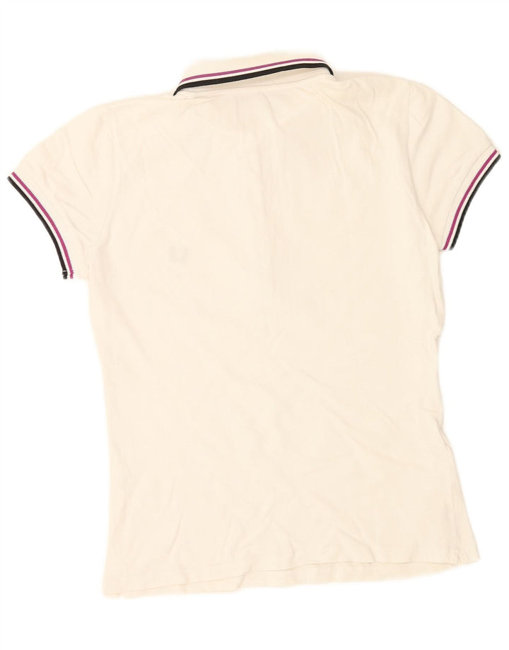 Camisa polo feminina FRED PERRY Reino Unido 12 algodão branco médio