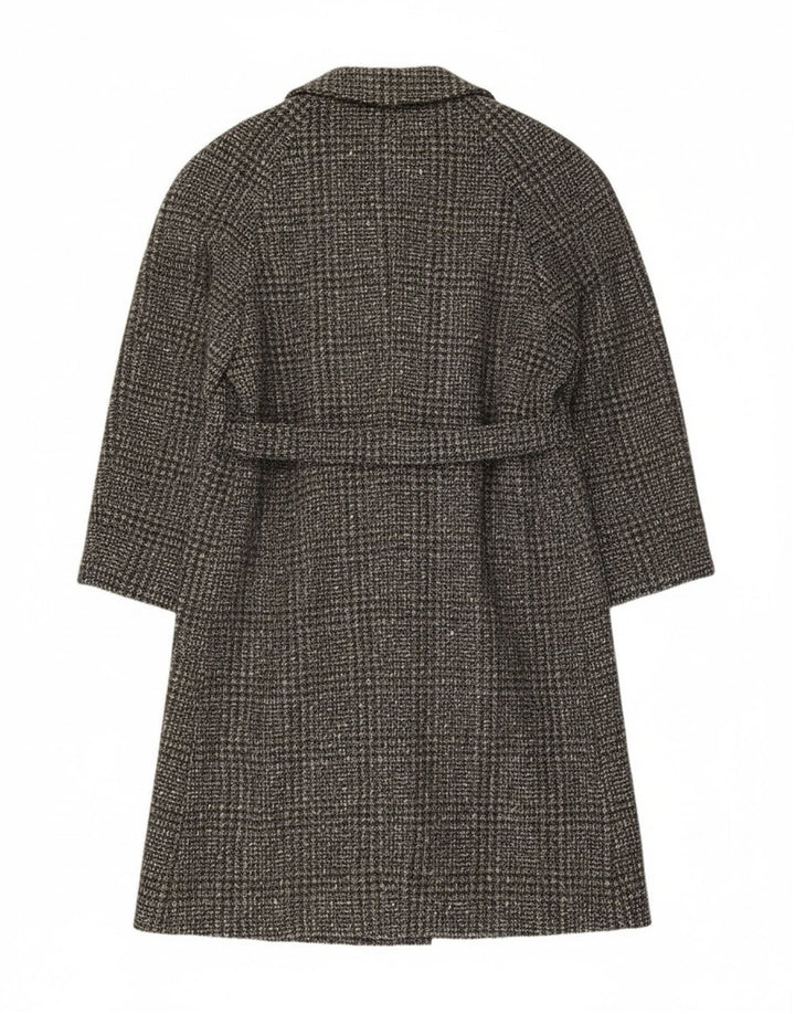 Sobretudo feminino vintage IT 54 3XL lã virgem xadrez cinza