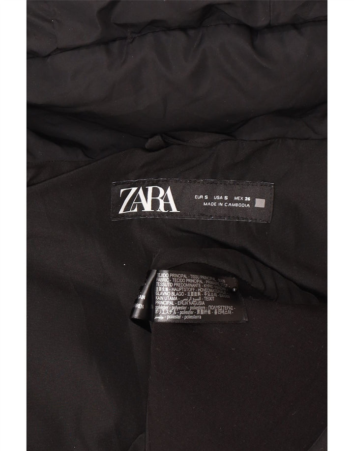 Jaqueta acolchoada com capuz feminina Zara UK 10 poliéster preto pequeno