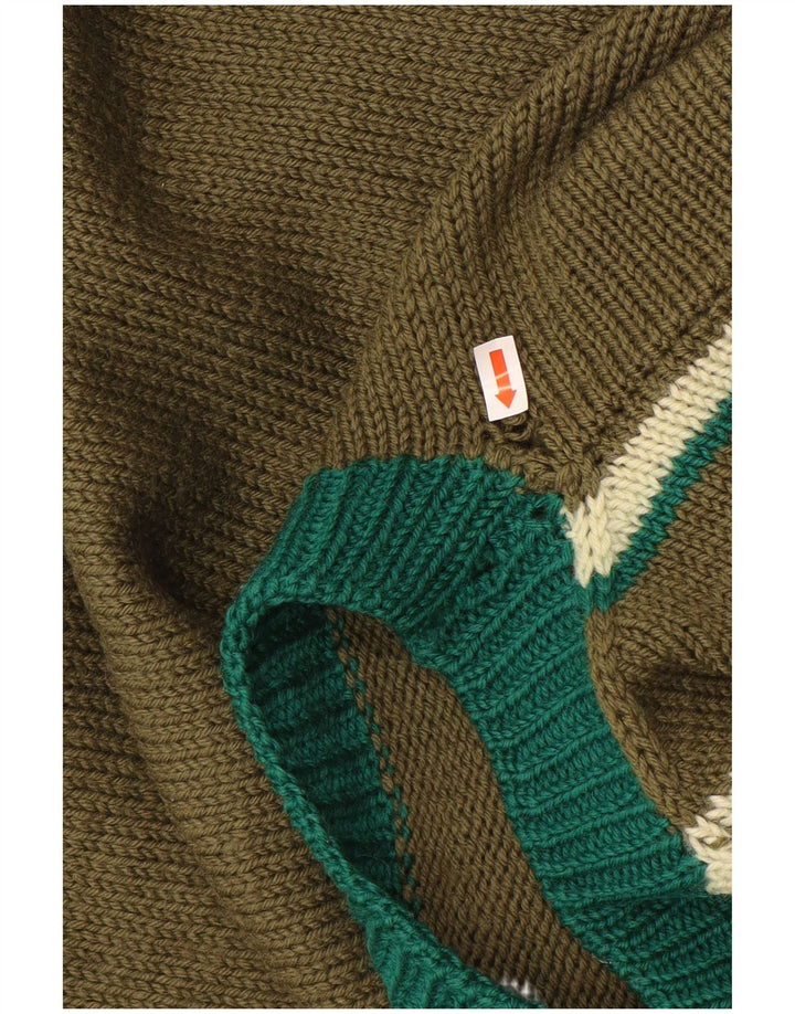 Suéter vintage masculino com gola redonda XL cáqui geométrico