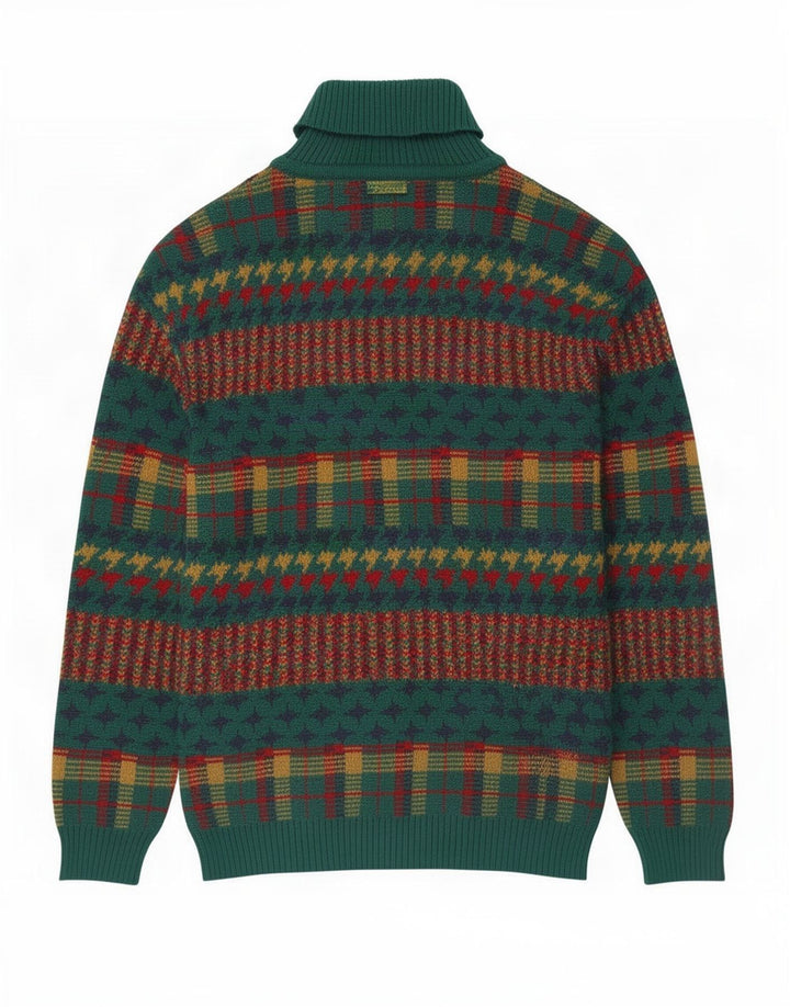 Suéter masculino vintage com gola redonda listrado verde médio