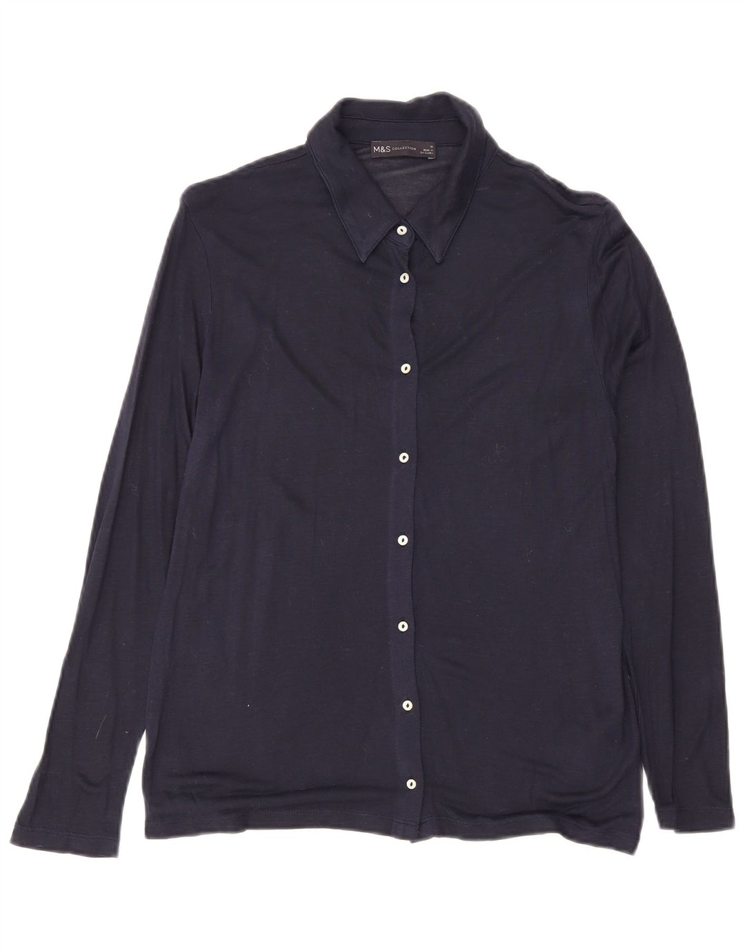 Camisa feminina Marks & Spencer Reino Unido 10 pequena viscose azul marinho