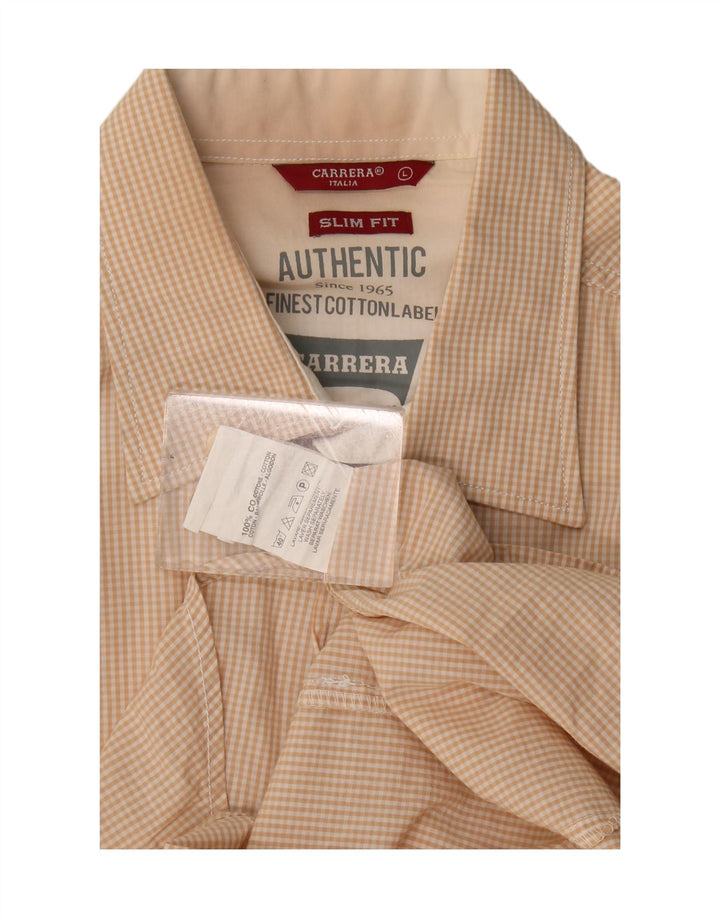 Camisa masculina Carrera Slim Fit grande bege algodão guingão
