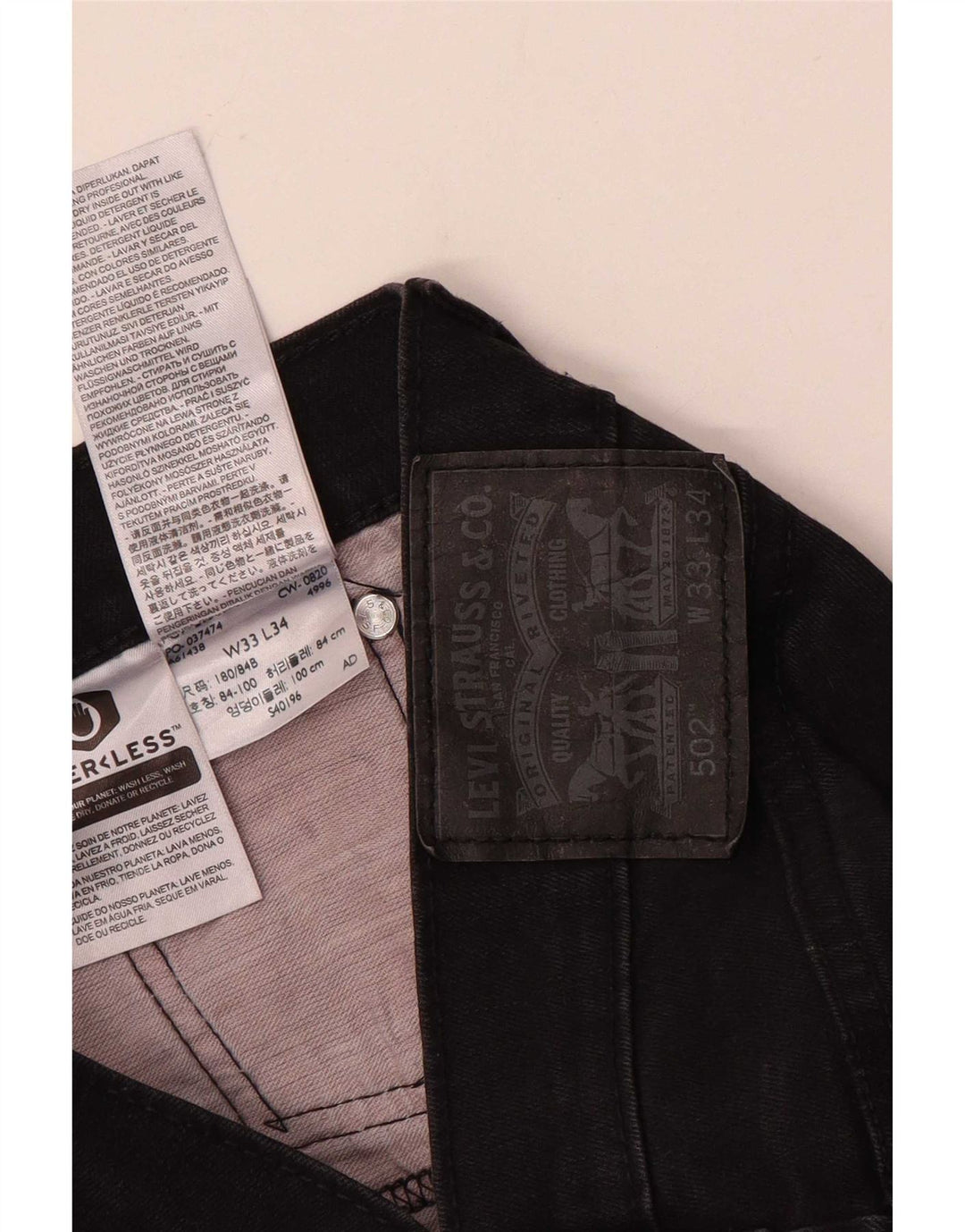 Levi's Masculino 502 Tapered Jeans W33 L34 Algodão Preto
