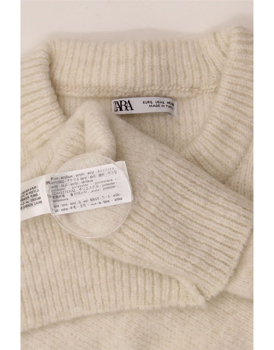 Suéter masculino ZARA com gola redonda, grande acrílico bege