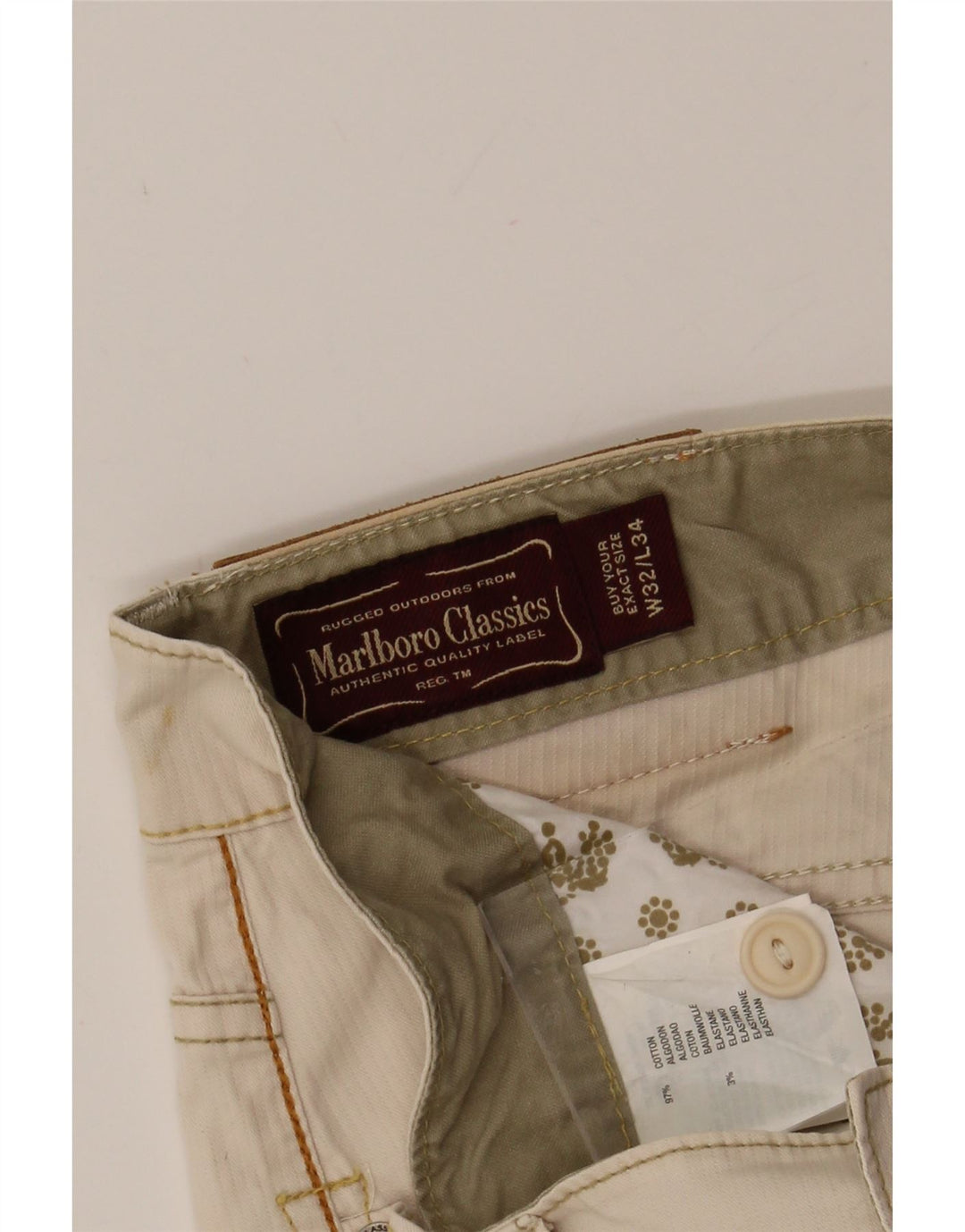 MARLBORO CLASSICS Mens Straight Casual Trousers W32 L27 Beige Cotton Vintage Marlboro Classics and Second-Hand Marlboro Classics from Messina Hembry 