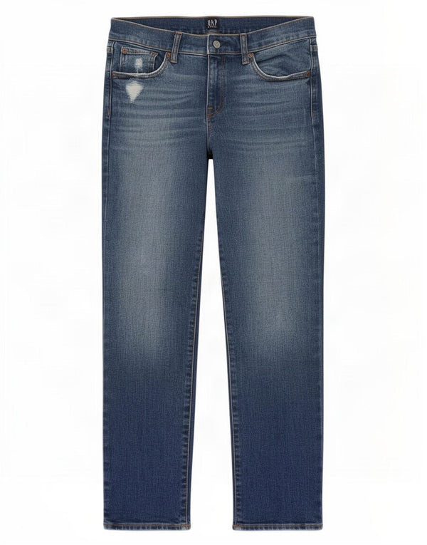 Calça jeans reta feminina Gap desgastada W26 L29 algodão azul