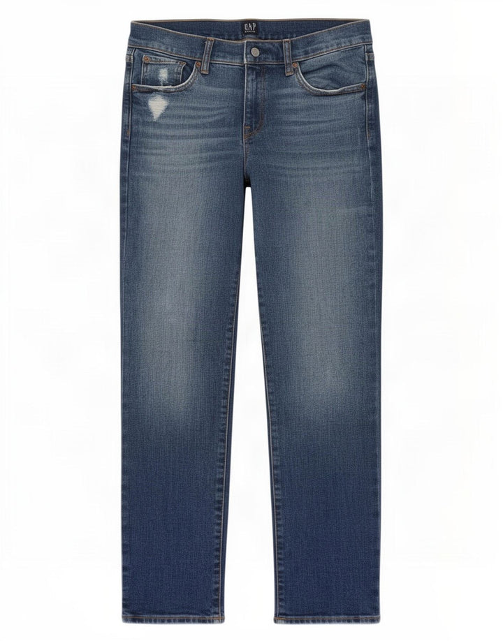 Calça jeans reta feminina Gap desgastada W26 L29 algodão azul