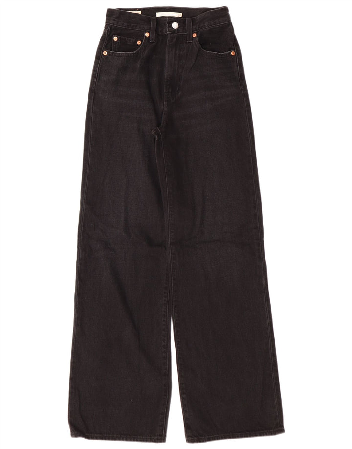 Calça jeans feminina Levi's cintura alta com perna larga W24 L32 algodão preto clássico