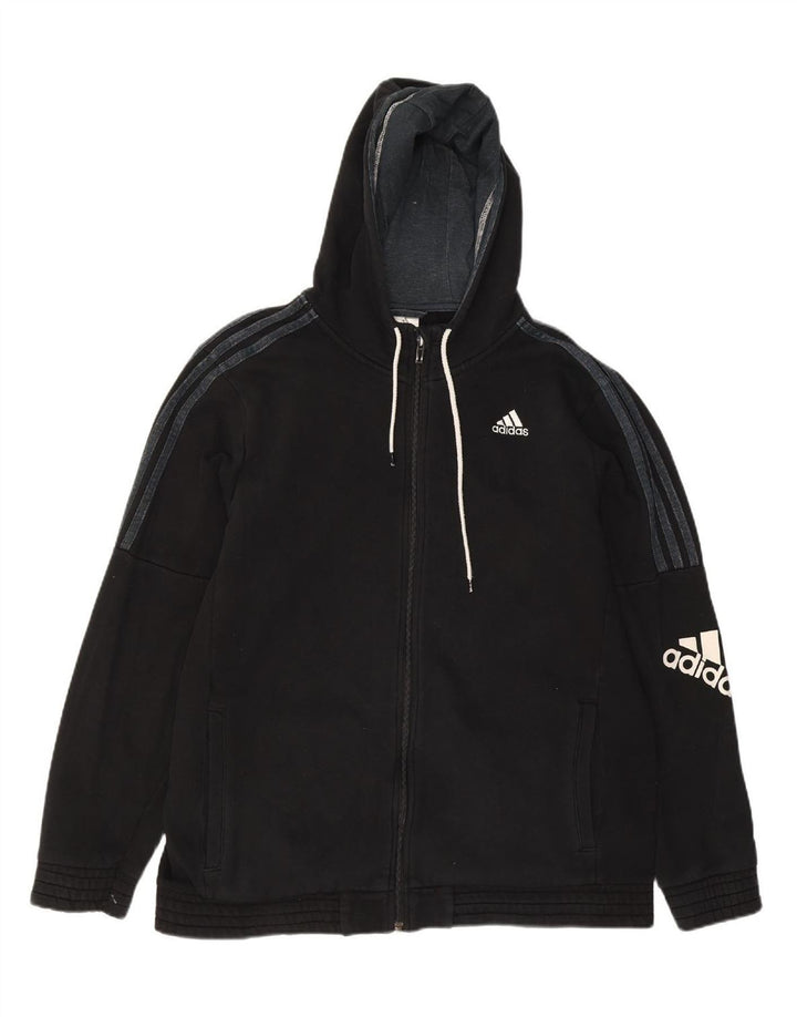 ADIDAS Suéter masculino com capuz e zíper gráfico grande algodão preto