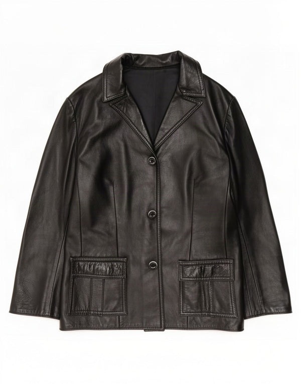 Jaqueta de couro feminina vintage UK 10 pequena preta