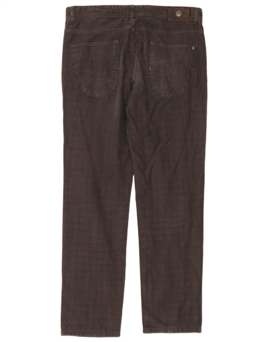 Trussardi Calça masculina reta casual W36 L32 cinza xadrez